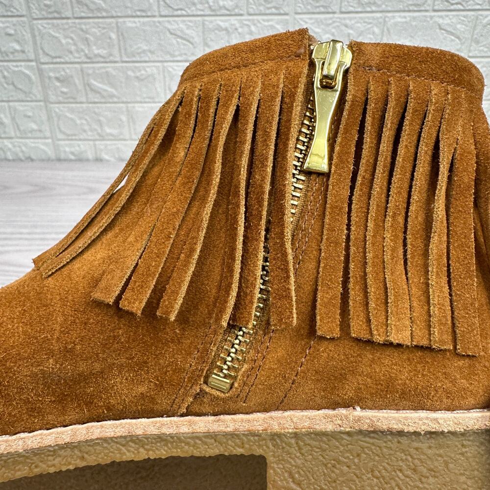 Kate Spade Boots Betsie Too Fringe Suede Ankle Bootie WMNS 7.5 Camel Brown - Picture 9 of 11